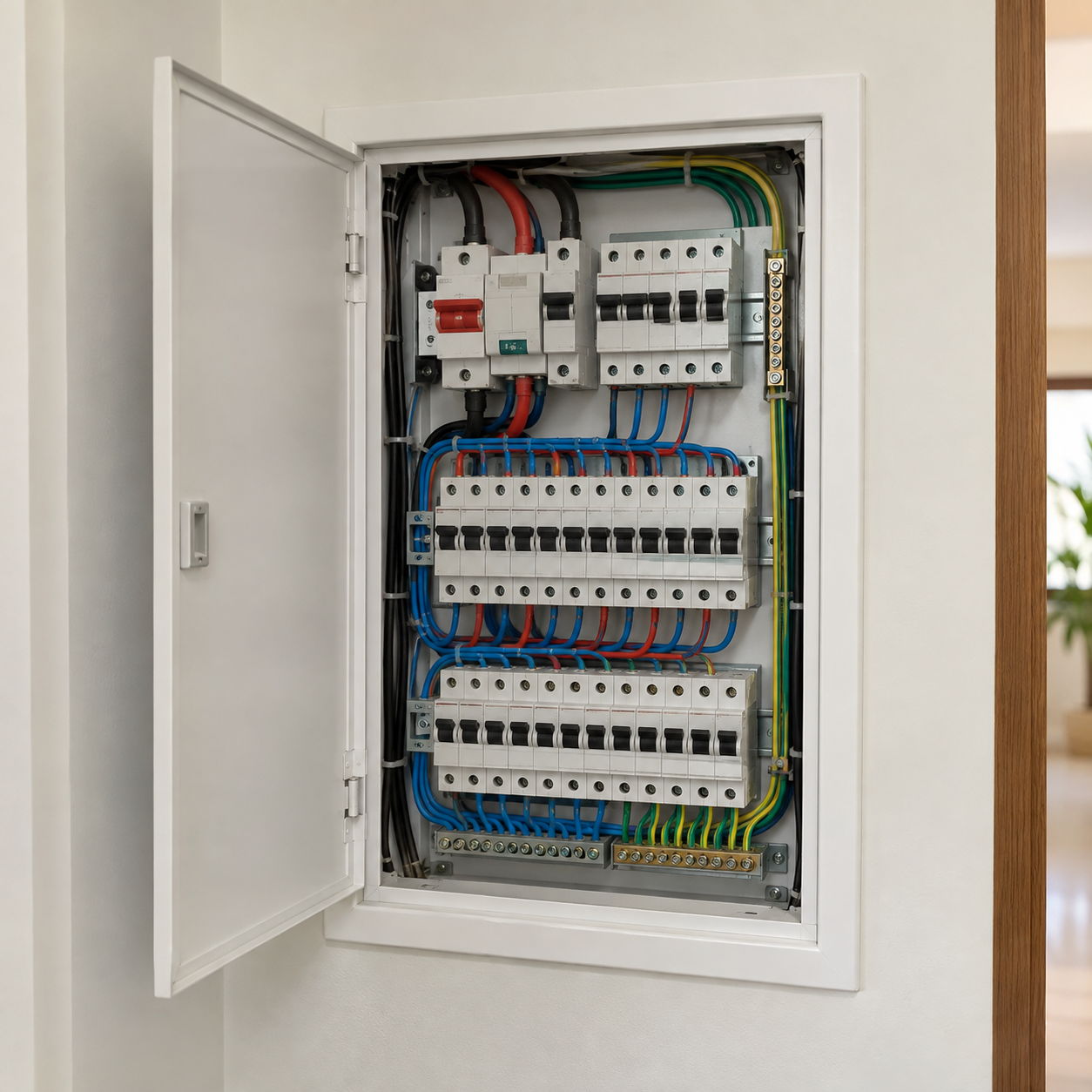 Quadro elétrico com circuitos organizados